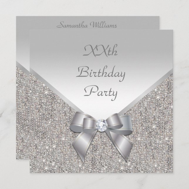 Silver Elegance Birthday Invitation (Front/Back)