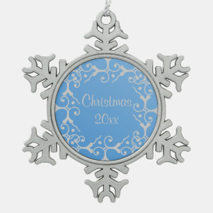 Silver Elegance Blue Christmas Snowflake Ornament