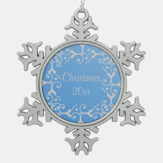Silver Elegance Blue Christmas Snowflake Ornament (Front)
