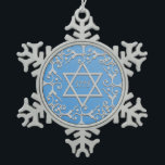 Silver Elegance Blue STAR OF DAVID Hanukkah Snowflake Pewter Christmas Ornament<br><div class="desc">Lovely scroll design in silver over a blue gradient background.  A Star of David decorates the centre,  with the Jewish year inside.  Customise or remove the year.</div>