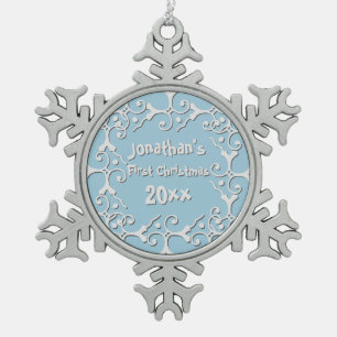 Silver Elegance Personalised First Christmas Snowflake Pewter Christmas Ornament