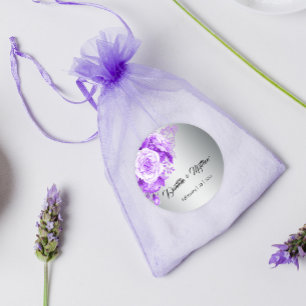 Silver Elegance Purple Rose Bouquet Wedding Classic Round Sticker