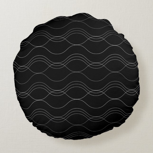 Silver, elegant, cool, modern, simple wavy pattern round cushion (Back)