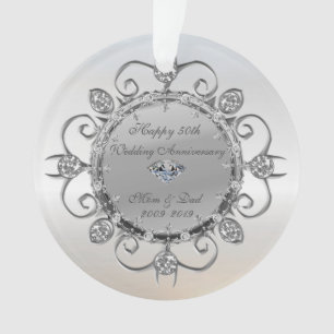 Silver Elegant Diamonds 50th Wedding Anniversary Ornament