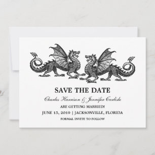 Silver Elegant Dragons Save the Date Invite