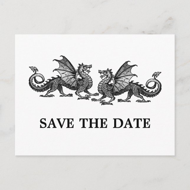 Silver Elegant Dragons Save the Date Postcard (Front)