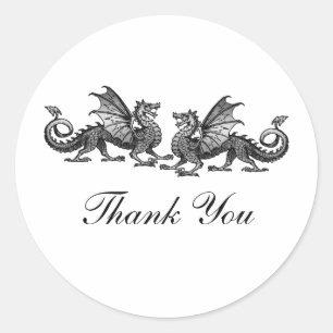 Silver Elegant Dragons Thank You Stickers