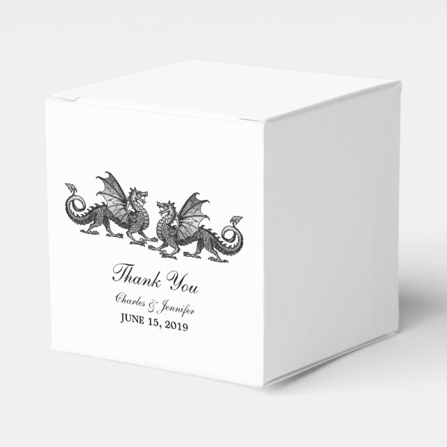 Silver Elegant Dragons Wedding Favour Boxes (Front Side)