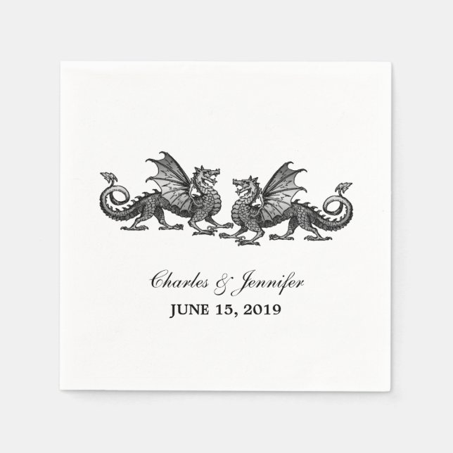 Silver Elegant Dragons Wedding Paper Napkins (Front)