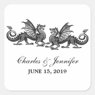 Silver Elegant Dragons Wedding Stickers