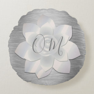 Silver Elegant Lotus OM  Round Cushion