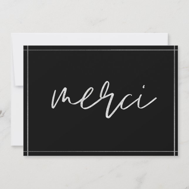 Silver Elegant Merci Custom Thank You Cards (Front)