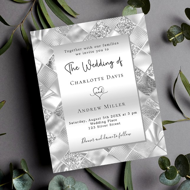 Silver elegant modern budget wedding invitation flyer (Creator Uploaded)