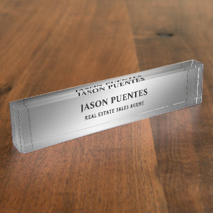 Silver elegant modern desk name plate