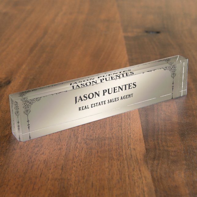 Silver elegant modern desk name plate (Side)