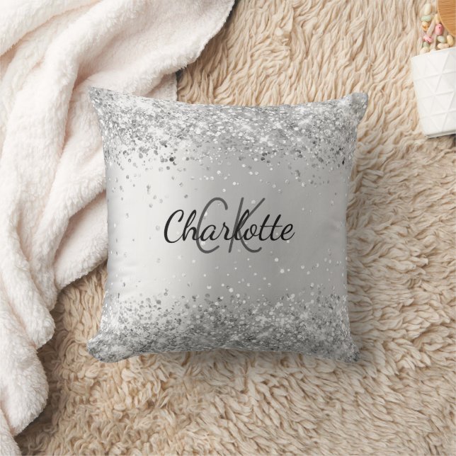 Silver elegant monogram name cushion (Blanket)