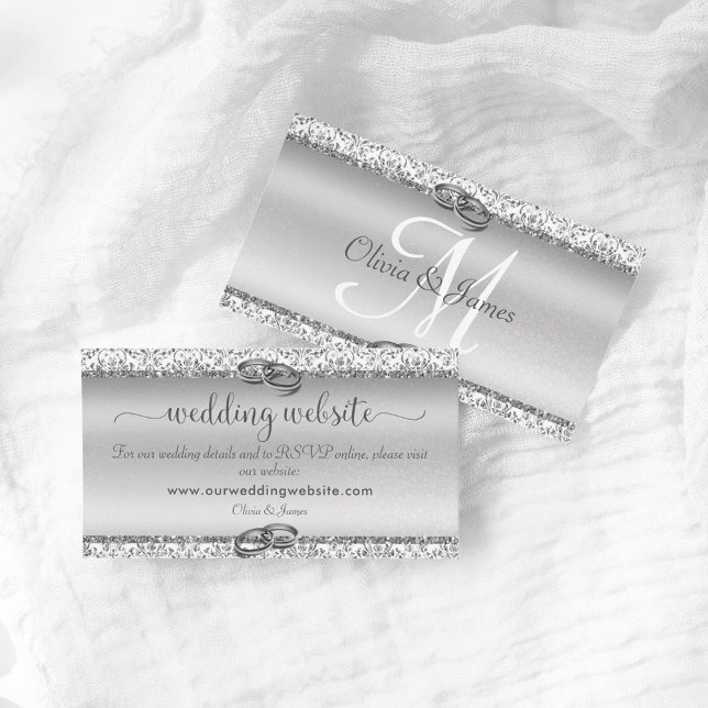 Silver Elegant  Monogram Wedding Website Enclosure Card (Creator Uploaded)