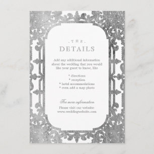 Silver elegant ornate vintage wedding details enclosure card