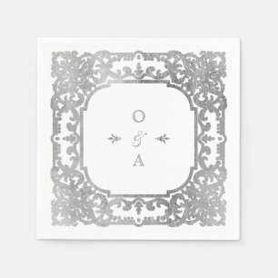 Silver elegant ornate vintage wedding monogram napkin