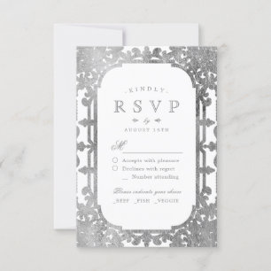 Silver elegant ornate vintage wedding RSVP Card