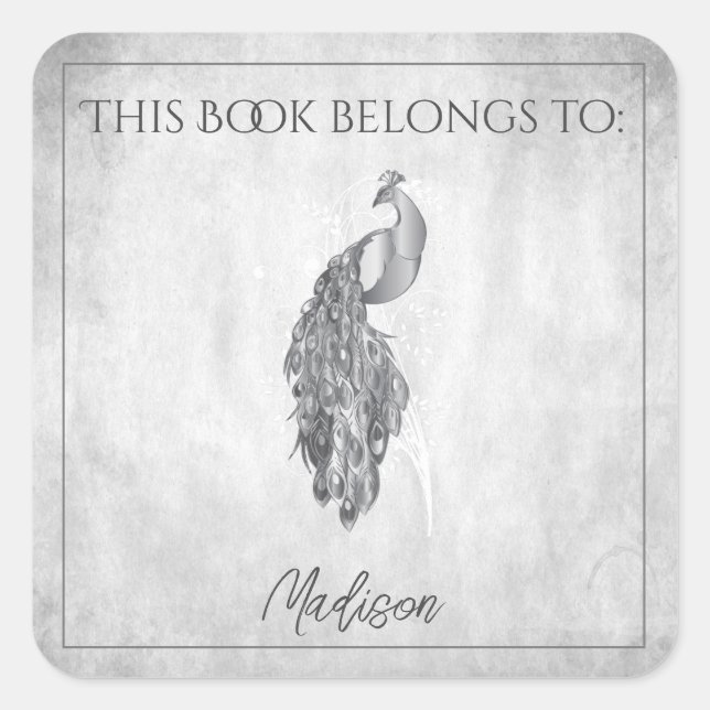 Silver Elegant Peacock Book Sticker (Front)
