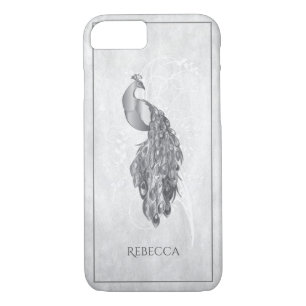 Silver Elegant Peacock Personalised Case-Mate iPhone Case