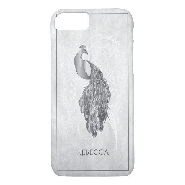 Silver Elegant Peacock Personalised Case-Mate iPhone Case (Back)