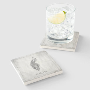 Silver Elegant Peacock Personalised Stone Coaster