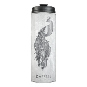 Silver Elegant Peacock Personalised Thermal Tumbler