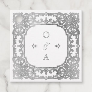 Silver elegant romantic ornate vintage wedding favour tags