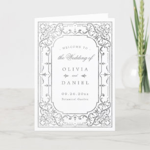 Silver elegant romantic ornate vintage wedding programme