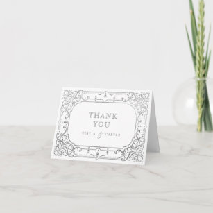 Silver elegant romantic ornate vintage wedding thank you card