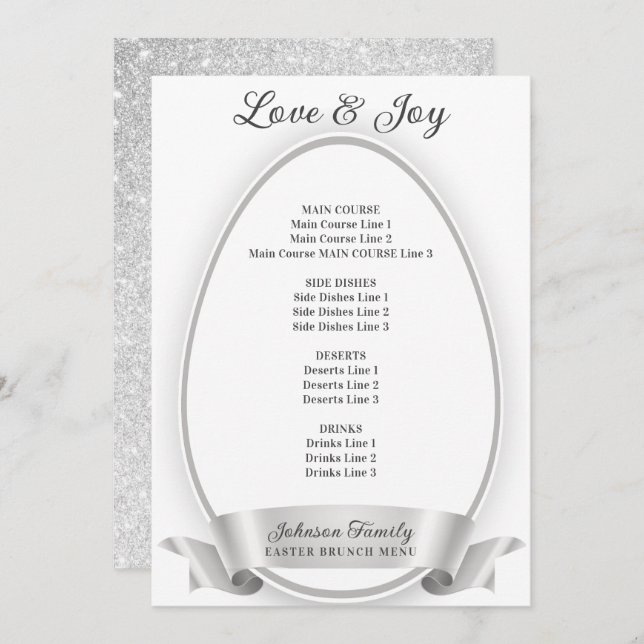Silver Elegant Simple Easter Egg Brunch Dinner Menu (Front/Back)