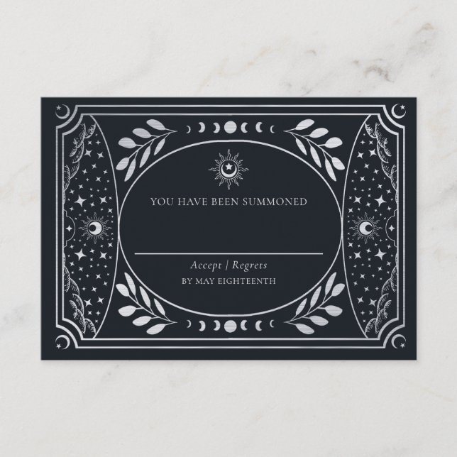  Silver Elegant Tarot Card Wedding RSVP  (Front)