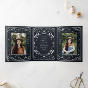 Silver Elegant Tarot  Photo Graduation Party  Tri-Fold Invitation