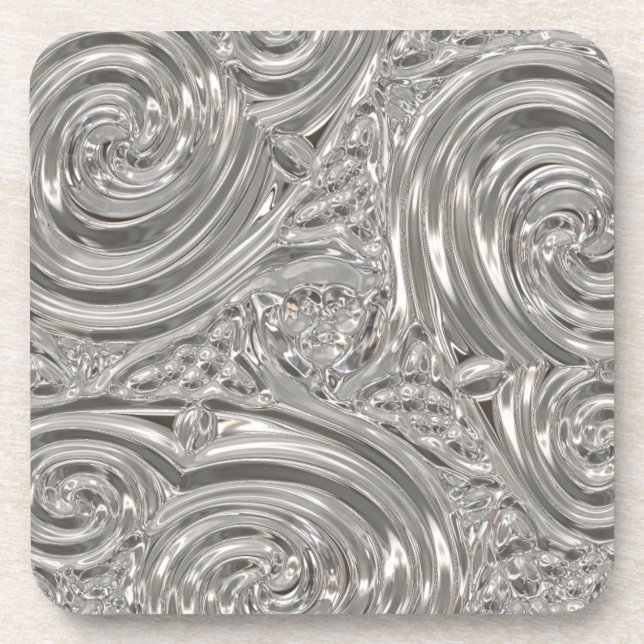 Silver elegant victorian art nouveau abstract coaster (Front)