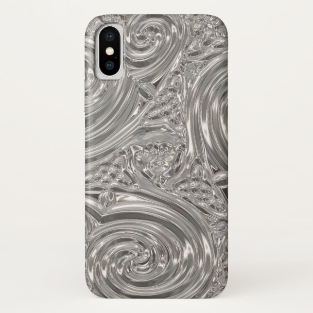 Silver elegant victorian art nouveau grey abstract Case-Mate iPhone case (Back)
