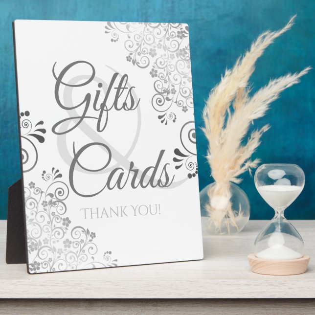 Silver Elegant Wedding Gifts & Cards Plaque Sign (Side)