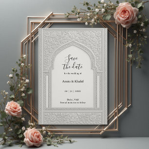 Silver Embossed Floral Arch Wedding save the date Invitation