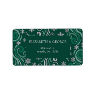 Silver Emerald Green Snowflakes Winter Wedding Label