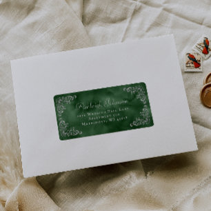 Silver Emerald Green Wedding RSVP Return Address Label