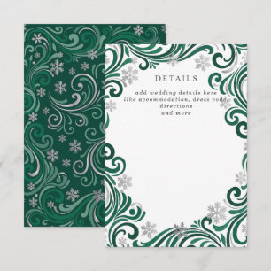 Silver Emerald Snowflakes Winter Wedding Details Enclosure Card