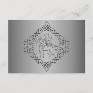 Silver Engraved Look Wedding RSVP Card