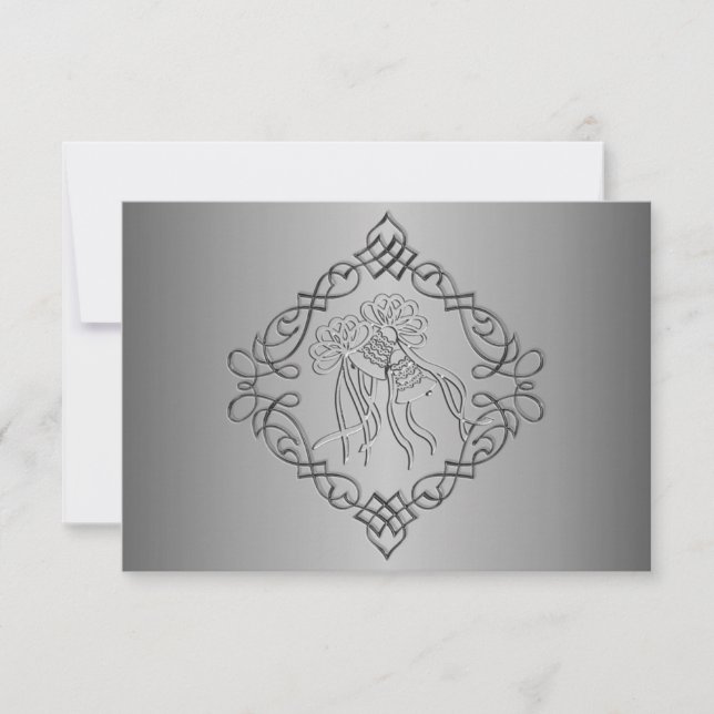 Silver Engraved Look Wedding RSVP Card (Front)