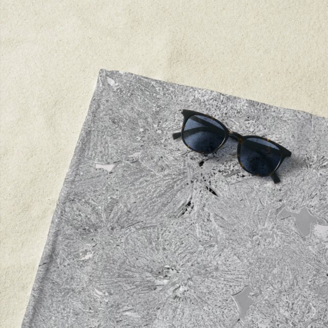 Silver Etched Hibiscus Flowers, Beach Towel (In Situ)