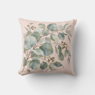 Silver Eucalyptus Blush Botanical Watercolor Cushion