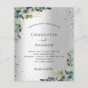 Silver eucalyptus budget wedding invitation flyer