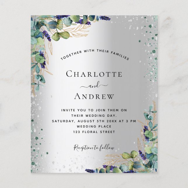 Silver eucalyptus greenery wedding invitation (Front)
