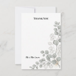 Silver Eucalyptus Lunaria Gold Fleck Wedding Thank You Card