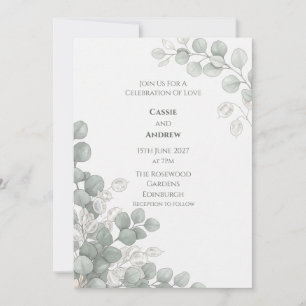 Silver Eucalyptus Lunaria Wedding Invitation